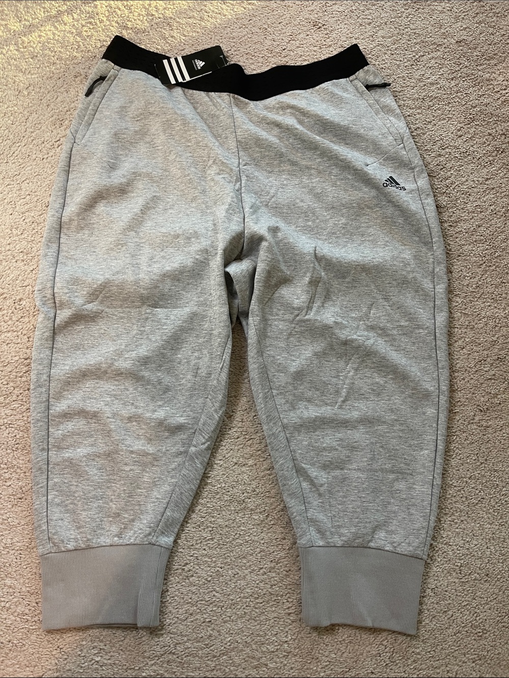 adidas adult Light Gray Jogger Sweatpants with Black Waistband